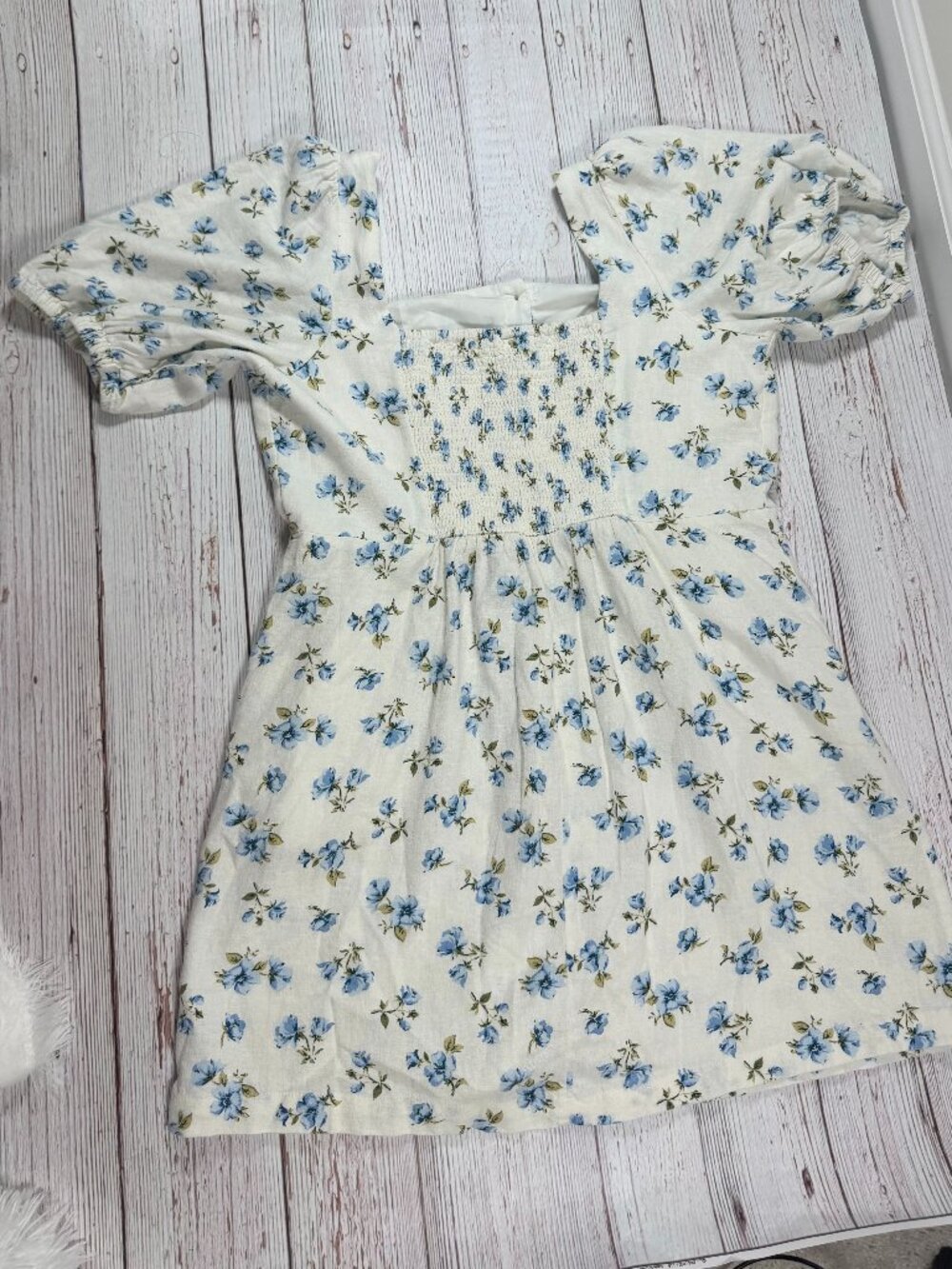 Blue Floral Puff Sleeve Smocked Mini Dress - Picture 5 of 5